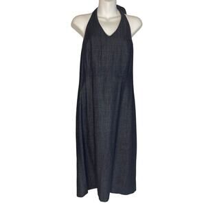 Vintage Y2K Ann Taylor Dark Denim Cotton Halter Dress Women's Size 6
